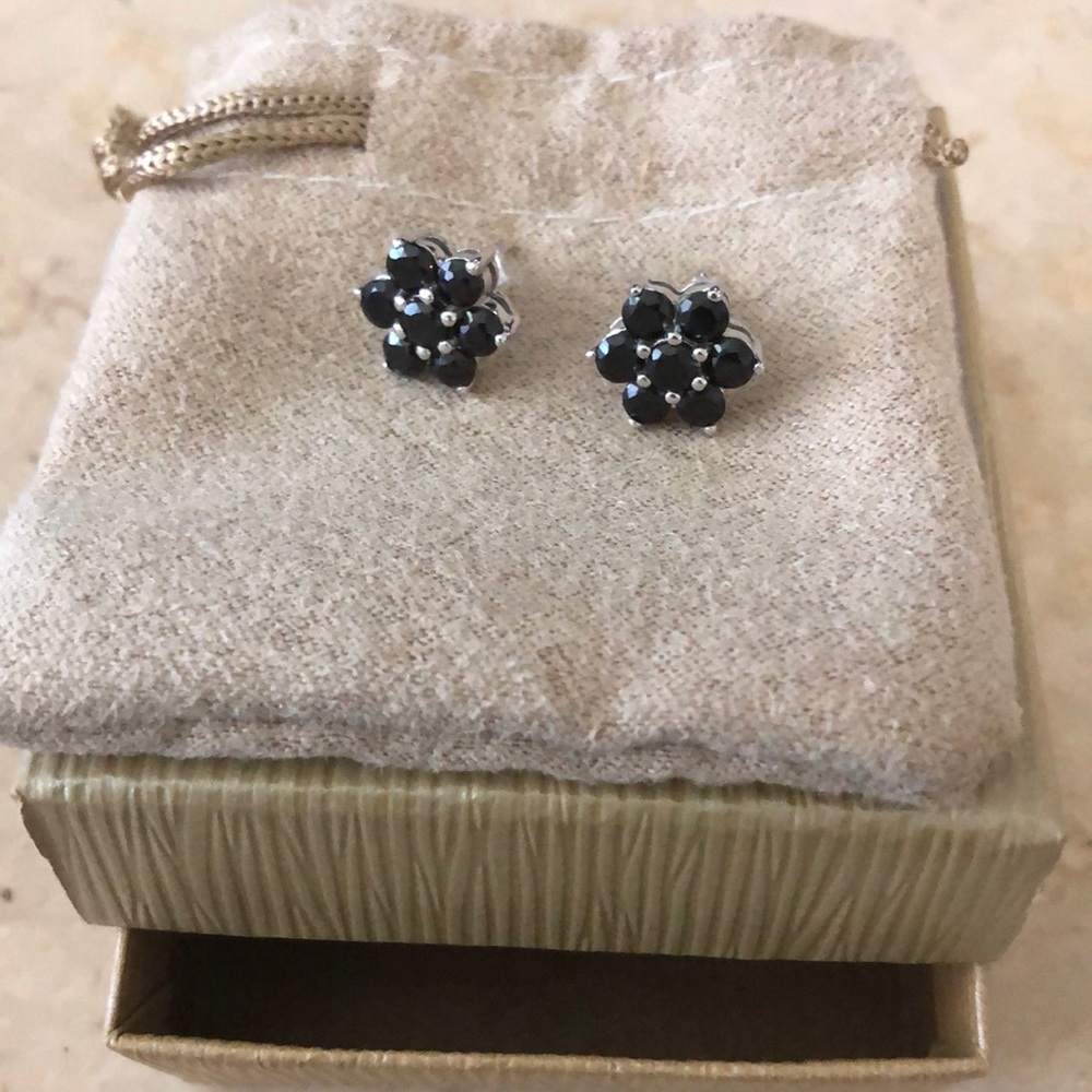JTV  black stone earrings sterling silver